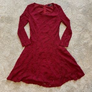 Lulu's Burgundy long sleeve lace fit & flare dress